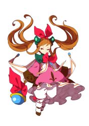  bloomers bow brown_eyes brown_hair commentary_request dress expressionless female full_body hairbow holding holding_wand long_hair lymle_lemuri_phi photoshop_(medium) pink_dress sidelocks so3fans solo star_ocean star_ocean_the_last_hope twintails underwear wand white_background white_bloomers 