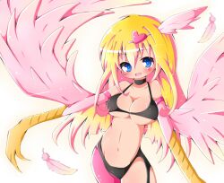  bad_id bad_pixiv_id blonde_hair blue_eyes breasts commentary_request duel_monster feathers female hair_ornament harpie_girl_(yu-gi-oh!) harpy heart heart_hair_ornament long_hair monster_girl smile solo utubo25 winged_arms wings yu-gi-oh! yu-gi-oh!_duel_monsters 