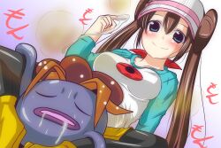  aqua_eyes blush brown_hair closed_eyes commentary_request double_bun drooling female gloom_(pokemon) hair_bun hair_ribbon long_hair long_sleeves nishi_koutarou painttool_sai_(medium) pantyhose pokemon pokemon_(creature) pokemon_bw2 pokephilia raglan_sleeves ribbon rosa_(pokemon) saliva sexually_suggestive skirt smile suggestive_fluid sweat twintails visor_cap zoophilia 