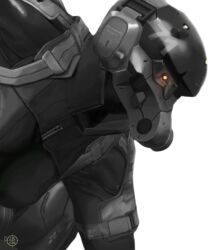  armor bodysuit bururururu commentary_request female frogs_(metal_gear) glowing glowing_eyes helmet metal_gear_(series) metal_gear_solid_4:_guns_of_the_patriots science_fiction simple_background solo white_background 