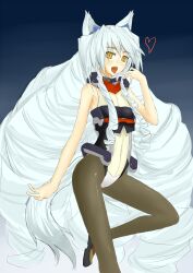  animal_ears black_legwear bodysuit female female highres kyoukai_senjou_no_horizon kyoukaisenjou_no_horizon long_hair nate_mitotsudaira neito_mitotsudaira shoulder silver_hair solo sukoppu tail very_long_hair 