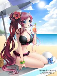  artist_name bad_id bad_pixiv_id bangle basket beach beach_towel bikini black_bikini blue_eyes blue_sky bracelet breasts cleavage cloud cocktail_umbrella crazy_straw cup day drink drinking drinking_glass drinking_straw earrings female flower frilled_bikini frills hair_flower hair_ornament hairclip hat hat_ribbon hibiscus holding holding_cup hoop_earrings horizon hurricane_glass jewelry large_breasts long_hair looking_at_viewer nail_polish navel ocean on_ground original outdoors photoshop_(medium) pink_nails red_hair ribbon shainea side_ponytail sidelocks sitting sky solo sun sun_hat sunlight swimsuit towel tropical_drink umbrella unworn_hat unworn_headwear very_long_hair watermark web_address yokozuwari 