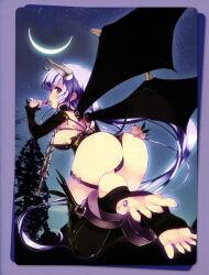  absurdres ass barefoot black_thighhighs breasts candy chains collar crescent_moon demon demon_girl demon_tail earrings feet female food foot_focus foreshortening highres holding horns jewelry large_breasts lollipop long_hair long_toenails moon nail_polish night night_sky original photoshop_(medium) pig purple_eyes purple_hair refeia scan sideboob skull sky soles solo star_(sky) starry_sky tail thigh_strap thighhighs toeless_legwear toenail_polish toenails toes tongue tree very_long_hair wings 