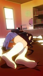  anime_coloring ass bad_id bad_pixiv_id black_hair closed_eyes feet female full_body highres indoors k-on! kneehighs long_hair lying nakano_azusa no_shoes on_side panties pantyshot sakuragaoka_high_school_uniform school_uniform seita000 skirt sleeping socks solo underwear white_legwear white_panties 