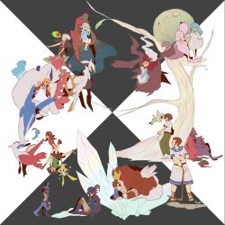  5boys 6+girls aged_down alicia_(pokemon) alternate_form amber_(pokemon) antennae arceus bad_id bad_pixiv_id bike_shorts black_hair blonde_hair blue_eyes brown_eyes brown_hair cape celebi chocolate closed_eyes damos_(pokemon) darkrai dawn_(pokemon) deoxys deoxys_(normal) dress entei everyone eye_contact film_strip flower glasses green_eyes green_hair grey_eyes hat head_wreath highres holding holding_hands hug jirachi latias latios leaf long_hair looking_at_another lucario lugia manaphy max_(pokemon) may_(pokemon) melody_(pokemon) mewtwo minun molly_hale multiple_boys multiple_girls nayu_ta photoshop_(medium) pichu plusle pokemon pokemon:_destiny_deoxys pokemon:_jirachi:_wish_maker pokemon:_lucario_and_the_mystery_of_mew pokemon:_the_first_movie_-_mewtwo_strikes_back pokemon_(anime) pokemon_(classic_anime) pokemon_(creature) pokemon_3:_the_movie_-_spell_of_the_unown:_entei pokemon_4ever_-_celebi:_the_voice_of_the_forest pokemon_dppt_(anime) pokemon_heroes:_latios_&amp;_latias pokemon_rse_(anime) pokemon_the_movie_2000:_the_power_of_one samuel_oak sandals shaymin shaymin_(land) short_hair simple_background sir_aaron sitting sketchbook standing tears tory_lund veil white_hair zoroark zorua 