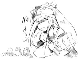  angry bird commentary_request female greyscale hanokage hat mawaru_penguindrum monochrome penguin penguin_1-gou penguin_2-gou penguin_3-gou princess_of_the_crystal scarf 