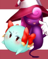  2girls bow bow_(paper_mario) commentary_request hair_ribbon hairbow hat long_hair mario_(series) mattari_yufi multiple_girls paper_mario paper_mario:_the_thousand_year_door paper_mario_64 purple_hair red_eyes ribbon smile vivian_(paper_mario) 