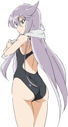  ass commentary_request competition_swimsuit cure_moonlight female from_behind heartcatch_precure! long_hair looking_back one-piece_swimsuit precure purple_eyes purple_hair racerback solo swimsuit towel tsukikage_yuri umanosuke very_long_hair 