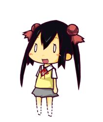  black_hair chibi commentary_request double_bun female fusion hair_bun k-on! long_hair nakano_azusa sakuragaoka_high_school_uniform school_uniform solo twintails wara_inu yuru_yuri 