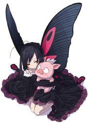  accel_world antenna_hair arita_haruyuki bad_id bad_pixiv_id black_hair brown_eyes butterfly_wings elbow_gloves female fuyu_(fuyunomi) gloves highres insect_wings kuroyukihime long_hair pig wings 