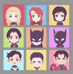  3girls 6+boys 6boys barbara_gordon bat_symbol batgirl batman batman_(series) batman_beyond black_bat black_hair blonde_hair blue_eyes brother brother_and_sister brothers brown_eyes bruce_wayne cape cassandra_cain chibi damian_wayne daughter dc_comics dick_grayson everyone family father father_and_daughter father_and_son frown gloves green_eyes helmet jason_todd lowres mask multiple_boys multiple_girls nightwing oracle red_hair red_hood red_hood_(dc) red_robin robin_(dc) siblings sister smile son stephanie_brown terry_mcginnis tim_drake 