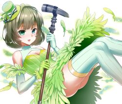  bad_id bad_pixiv_id bare_shoulders blue_eyes breasts cleavage elbow_gloves feathers female gloves green_eyes green_feathers green_hair grin hat heterochromia idolmaster idolmaster_cinderella_girls medium_breasts microphone microphone_stand mini_hat mini_top_hat mole mole_under_eye photoshop_(medium) smile solo sonsoso striped_clothes striped_thighhighs takagaki_kaede thighhighs top_hat vertical-striped_clothes vertical-striped_thighhighs white_background 