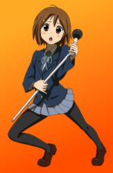  bad_id bad_pixiv_id black_pantyhose blazer blush_stickers brown_eyes brown_hair female hirasawa_yui jacket k-on! loafers microphone microphone_stand pantyhose sakuragaoka_high_school_uniform school_uniform shoes short_hair skirt solo standing toyomaru 