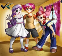  alternate_species apple_bloom_(mlp) better_version_at_source bow_(disambiguation) clothing cutie_mark_crusaders_(mlp) dress female friendship_is_magic hair hasbro human humanized jadenkaiba mammal my_little_pony not_furry overalls pink_hair purple_hair red_hair scootaloo_(mlp) sweetie_belle_(mlp) young 