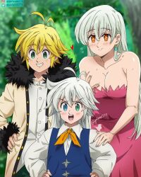  blonde_hair blue_eyes breasts elizabeth_liones family golden_eyes green_eyes heterochromia highres long_hair looking_at_viewer meliodas mokushiroku_no_yonkishi nanatsu_no_taizai non-web_source open_mouth smile tristan_liones white_hair yolianni270 