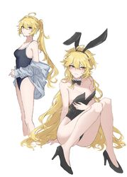  aether_(genshin_impact) ahoge alternate_costume animal_ears arm_behind_back arm_support bare_legs black_bow black_bowtie black_footwear black_hairband black_leotard blonde_hair blue_one-piece_swimsuit blush bow bowtie breasts closed_mouth clothes_pull collarbone commentary competition_school_swimsuit cropped_legs crying crying_with_eyes_open detached_collar drawstring embarrassed expressionless fake_animal_ears female flipped_hair from_side frown full_body genderswap_(mtf) genshin_impact grey_jacket hair_between_eyes hair_down hair_intakes hairband hand_on_own_stomach high_heels high_ponytail highleg highleg_leotard highres hood hood_down hooded_jacket invisible_chair jacket jacket_pull knees_together_feet_apart knees_up legs leotard long_hair long_sleeves looking_at_viewer multiple_views off_shoulder one-piece_swimsuit oversized_breast_cup parted_bangs playboy_bunny pointy_footwear ponytail rabbit_ears rule_63 school_swimsuit scowl shoes sideboob sidelocks simple_background sitting small_breasts strapless strapless_leotard swimsuit swimsuit_under_clothes taro7_omaeee tears twitter_username v-shaped_eyebrows very_long_hair wavy_hair white_background yellow_eyes 