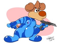  anthro beagle bodysuit canid canine canis clothing domestic_dog doodle_(doodledoggy) doodledoggy goo_creature gun hi_res hunting_dog male mammal metroid nintendo nintendo_zapper ranged_weapon scent_hound simple_background skinsuit slightly_chubby slightly_chubby_anthro slightly_chubby_male tight_clothing toonkind toony weapon zero_suit 