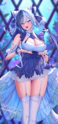  animal_band animal_ears apron arm_garter artist_name azur_lane black_hair blue_eyes breast_lift breasts cheshire_(azur_lane) cheshire_(azur_lane)_(cosplay) cleavage commission cosplay cowboy_shot detached_sleeves eeyoosekedooaat fake_animal_ears female frilled_hairband frilled_ribbon frills garter_straps hair_intakes hairband heart heart-shaped_pupils highres large_breasts long_hair long_ribbon looking_at_viewer maid_headdress multicolored_hair open_mouth puffy_detached_sleeves puffy_sleeves purple_apron ribbon saliva skeb_commission split-color_hair symbol-shaped_pupils thighhighs two-tone_hair white_garter_straps white_hair white_thighhighs wrist_cuffs ying_swei_(azur_lane) 