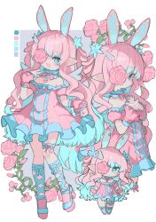  angel_wings animal_ears blush chibi color_guide detached_collar dress flower flower_over_eye frilled_dress frills full_body garter_belt hair_flower hair_ornament high_heels kasa_(hitori_sanka) long_hair looking_at_viewer multicolored_hair one_eye_covered original pink_flower pink_hair pink_rose pointy_ears puffy_short_sleeves puffy_sleeves rabbit_ears reference_sheet rose short_sleeves simple_background thorns two-tone_hair white_flower white_hair wings wrist_cuffs 