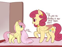  2017 age_difference aged_up better_version_at_source blue_eyes chest_tuft cum_stain curled_hair cutie_mark daughter_(lore) dialogue door duo ear_piercing english_text equid equine evehly eye_contact feathers female feral fluttershy_(mlp) friendship_is_magic fur hair hasbro jewelry lies looking_at_another looking_down looking_up low_res mammal mother_(lore) mother_and_child_(lore) mother_and_daughter_(lore) mrs._shy_(mlp) my_little_pony mythological_creature mythological_equine mythology necklace open_mouth parent_(lore) parent_and_child_(lore) parent_and_daughter_(lore) pegasus piercing pillow pink_body pink_feathers pink_hair red_body red_eyes red_feathers red_hair simple_background size_difference text tuft white_background wings yellow_body yellow_feathers yellow_fur young 