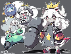  apron chains combat_vehicle crown dangomushi gloves gray hoodie horns long_hair red_eyes smithy super_mario_bros. white_hair 