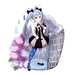  ahoge bad_id bad_pixiv_id blue_hair dress female gloves hatsune_miku kusamoto_sora long_hair pantyhose solo twintails vocaloid water 