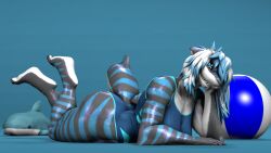  3d_(artwork) anthro ass ball beach_ball big_butt blue_clothing blue_eyes blue_hair blue_markings blue_stripes blue_swimwear breasts clothing digital_media_(artwork) female fish grey_body grey_skin hair head_on_hand hi_res inflatable looking_at_viewer lying_on_ground marine markings nika_sharkeh on_ground one-piece_swimsuit pinup plushie pose shark sharp_teeth smile smiling_at_viewer solo source_filmmaker_(artwork) striped_arms striped_body striped_legs striped_markings striped_tail stripes swimwear tail tail_markings teeth thevestige thick_thighs warfare_machine warfare_nika white_body white_hair white_skin 