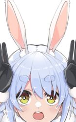  :o animal_ears black_gloves blue_hair braid commentary_request female fur-trimmed_gloves fur_scarf fur_trim gloves highres hololive long_hair open_mouth panyatteria portrait rabbit-shaped_pupils rabbit_ears rabbit_girl solo symbol-shaped_pupils thick_eyebrows twin_braids usada_pekora virtual_youtuber 