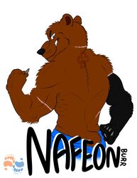  anthro bear brown_body brown_fur fur grin hi_res male mammal muscular nafeon rear_view smile solo yamatopawa 