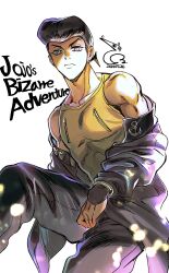  bae_(baebae) black_hair blue_eyes diamond_wa_kudakenai english_text gakuran higashikata_josuke jojo_no_kimyou_na_bouken male_focus muscular muscular_male pompadour school_uniform solo 