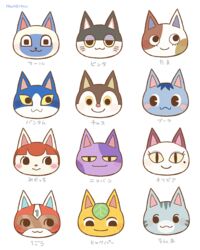  5boys 6+girls :3 animal_crossing animal_ears artist_name ayu_(mog) black_eyes blue_eyeshadow blue_hair blush blush_stickers bob_(animal_crossing) cat_ears character_name closed_mouth colored_sclera commentary_request eyeshadow felicity_(animal_crossing) furry half-closed_eyes happy helmet kid_cat_(animal_crossing) leaf light_blush lolly_(animal_crossing) looking_at_viewer looking_down looking_to_the_side makeup mitzi_(animal_crossing) mole mole_under_eye multiple_boys multiple_girls olivia_(animal_crossing) portrait punchy_(animal_crossing) purrl_(animal_crossing) red_hair red_headwear rosie_(animal_crossing) rudy_(animal_crossing) short_hair signature simple_background slit_pupils smile tangy_(animal_crossing) tom_(animal_crossing) white_background yellow_sclera 