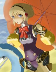  aegis aegis_(persona) android atlus blonde_hair female one-piece_swimsuit persona persona_3 school_swimsuit shin_megami_tensei swimsuit 