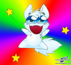  2006 abstract_background akazukin_chacha ambiguous_gender anthro big_eyes biped blue_eyes canid canine canis colorful_theme excited fangs fur happy jumping mammal mythological_canine mythological_creature mythology open_mouth rainbow rainbow_background riiya_(akazukin_chacha) simple_background smile solo star tail teeth text tripping_balls url watermark were werecanid werecanine werewolf white_body white_fur wolf wolfblade young young_ambiguous young_anthro 