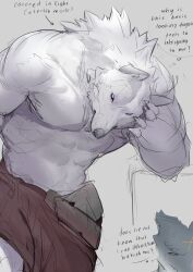  2024 abs absurd_res anthro barazoku biceps big_muscles biped canid canine canis fur hi_res male mammal muscular muscular_anthro muscular_male pecs solo white_body white_fur wolf yanswade 