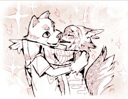  2024 anthro biped black_body black_fur canid canine canis clothing costume duo fur fursuit hi_res hug human kissing machitoons male mammal romantic romantic_couple slim_anthro slim_human slim_male wolf 