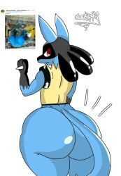  ass big_butt canid canine darkdemon74x femboy fox generation_4_pokemon humanoid lucario male mammal nintendo pokemon pokemon_(species) pokemorph signature solo 