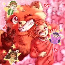  1:1 abby_park_(turning_red) absurd_res ailurid anthro disney female female/female group hair hi_res human mammal meilin_lee_(turning_red) pixar red_hair red_panda turning_red 