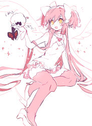  +++ :d anthony_(madoka_magica) arm_at_side blush breasts bug butterfly caress choker cleavage commentary_request dot_nose facial_hair familiar_(madoka_magica) female gloves hair_between_eyes hair_ribbon hand_up heart high_heels kaname_madoka light_particles long_hair mahou_shoujo_madoka_magica mahou_shoujo_madoka_magica_(anime) moustache open_mouth pink_hair pink_theme pink_thighhighs pipi_o_(pipioo08) ribbon simple_background sitting small_breasts smile sparkle sparkle_background teeth thighhighs two_side_up ultimate_madoka upper_teeth_only very_long_hair white_background white_choker white_footwear white_gloves white_ribbon yellow_eyes zettai_ryouiki 