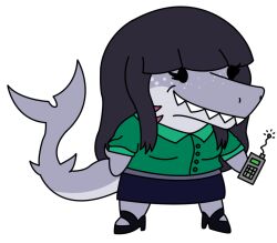  alpha_channel anthro cellphone chibi clothing daniela_sanchez electronics female fish garavakarian green_clothing grey_body hair long_hair marine phone shark solo trans_(lore) trans_woman_(lore) 