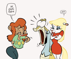  animaniacs anthro ass bear big_breasts big_butt blonde_hair breast_envy breasts clothing crocodile crocodilian crocodylid crossed_arms dress eyes_on_chest eyes_on_the_prize female group hair hi_res julie_bruin lips lipstick looking_at_breasts makeup male mammal minerva_mink mink mustelid musteline narrowed_eyes open_mouth pointing_at_breasts red_clothing red_dress red_hair red_lips red_lipstick reptile scales scalie smile stanmort stanmort_(sona) surprised_expression thick_thighs tiny_toon_adventures trio true_musteline warner_brothers wide_hips yellow_body yellow_scales 