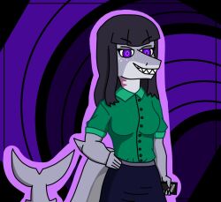  cellphone clothing daniela_sanchez electronics female fish green_clothing grey_body gynomorph hair intersex long_hair marine patchesart phone purple_eyes shark solo trans_(lore) trans_woman_(lore) 