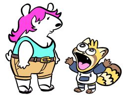  adult_swim anthro bear cartoon_network charlie_dompler clothed clothing duo female hi_res looking_at_viewer male mammal noelle_(twistcmyk) pim_pimling procyonid raccoon simple_background smiling_friends twist_(twistcmyk) twistcmyk 