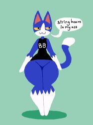  2022 :3 aliasing animal_crossing anthro barefoot black_clothing black_shirt black_tank_top black_topwear blue_body blue_fur bottom_heavy bottomless cc-by-nc closed_smile clothed clothing countershade_face countershade_feet countershade_fur countershade_hands countershade_tail countershading creative_commons dialogue digital_media_(artwork) dipstick_tail domestic_cat english_text featureless_crotch featureless_feet featureless_hands feet felid feline felis front_view full-length_portrait fur green_background half-closed_eyes huge_thighs male mammal markings mouth_closed multicolored_body multicolored_fur narrowed_eyes nintendo portrait profanity raised_tail shirt shirt_only simple_background smile solo speech_bubble standing tail tail_markings tank_top tank_top_only text text_on_clothing text_on_shirt text_on_tank_top text_on_topwear thatdawgmurray thick_thighs tom_(animal_crossing) topwear topwear_only two_tone_body two_tone_fur white_body white_countershading white_fur wide_hips yellow_sclera 