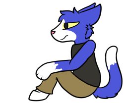  2016 6:5 alpha_channel anthro black_clothing black_shirt black_topwear blue_body blue_fur blue_hair bottomwear clothed clothing countershade_arms countershade_face countershade_feet countershade_tail countershading digital_media_(artwork) dipstick_tail domestic_cat feet felid feline felis fingers fully_clothed fur hair male mammal markings mouth_closed multicolored_body multicolored_fur pants ruby_quest shirt side_view simple_background sitting snout solo tail tail_markings takuras tan_bottomwear tan_clothing tan_pants tom_(rq) topwear transparent_background two_tone_body two_tone_fur white_body white_countershading white_fur yellow_sclera 