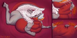  almost_fully_inside anthro ass belly big_belly dragon duo fully_inside hair head_in_mouth hi_res male male/male mythological_creature mythological_scalie mythology nude oral_vore overweight partially_inside scalie simple_background soft_vore tail teeth the_ember theember tongue tongue_out vore willing_prey 