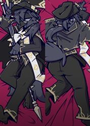  avian bbsartboutique bird clothing corvid dakimakura dakimakura_design digital_media_(artwork) gwilym_(cawky_crows) hat headgear headwear hi_res jacket melee_weapon oscine passerine polearm scythe topwear weapon 