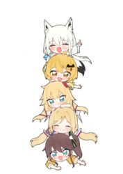  1st_generation_(hololive) 5girls absurdres ahoge akai_haato aki_rosenthal aki_rosenthal_(1st_costume) animal_ears aqua_eyes bat_hair_ornament blonde_hair blush braid brown_hair chibi closed_eyes commentary_request detached_hair fox_ears fox_girl fox_tail hair_ornament highres hololive human_tower long_hair looking_at_viewer multiple_girls natsuiro_matsuri natsuiro_matsuri_(1st_costume) neru_(flareuptf1) open_mouth orange_eyes shirakami_fubuki side_braid smile stacking tail virtual_youtuber white_hair yozora_mel yozora_mel_(1st_costume) 