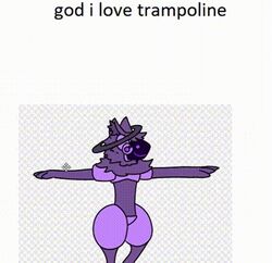  2d_animation animated anthro bouncing halo low_res machine male mane meme neb neck_tuft protogen purple_body shitpost short_playtime slim smile t-pose thick_thighs trampoline tuft 