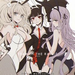  3girls big_ass big_breasts bimbo blonde_hair blue_eyes brown_eyes bubble_ass bubble_butt bunny_ears bunny_girl bunny_tail bunnysuit busty celestia_ludenberg chubby_female cruuuuuuus curly_hair curvy danganronpa danganronpa:_trigger_happy_havoc danganronpa_2:_goodbye_despair dark_hair dominant dominant_female enslaved_villainess female female_only femdom femsub grey_eyes junko_enoshima kirigiri_kyouko large_breasts multiple_girls not_porn purple_hair safe slut slutty_outfit straight_hair submissive submissive_female thick_ass thick_breasts thick_thighs thighhighs tight_clothing twintails 