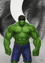  1boy green-skinned_male green_skin hulk hulk_(series) male male_focus male_only marvel marvel_comics muscular muscular_male shirtless shorts solo solo_male superhero topless topless_male 